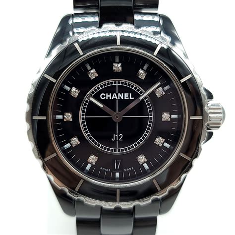 black swatch chanel|Chanel black watch with diamonds.